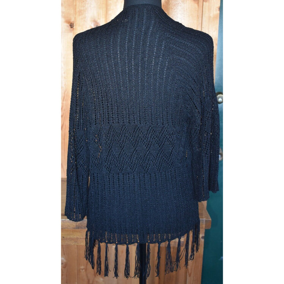 XXI Women's Small, Black Crochet Sweater, Open Knit with Tassels Cardigan Sheer - Picture 3 of 5